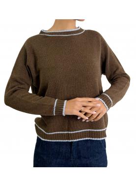 Maglione con bordi a contrasto di colore girocollo 